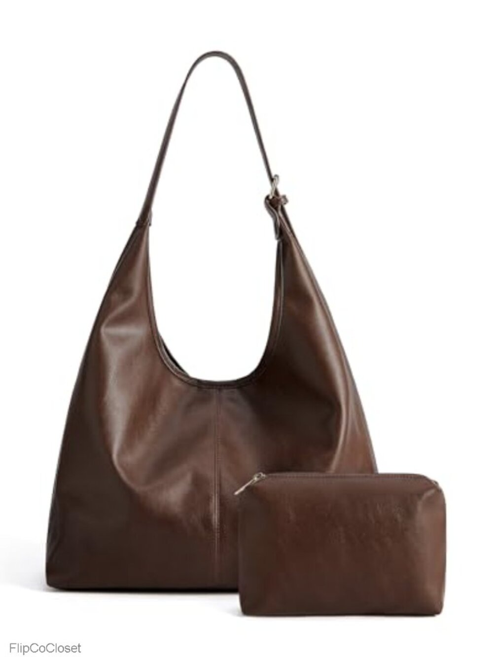 Vegan Leather Hobo Shoulder Bag Slouchy Crossbody Tote with Pouch